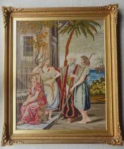 Antique Berlin Wool Work Embroidery Picture in Stunning Antique Frame